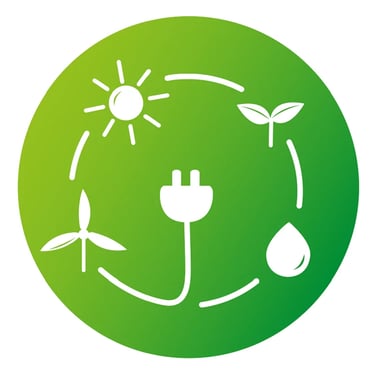 Ícono de energía renovable: sol, viento, agua y electricidad