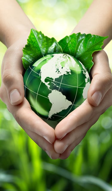 Manos sosteniendo un planeta verde